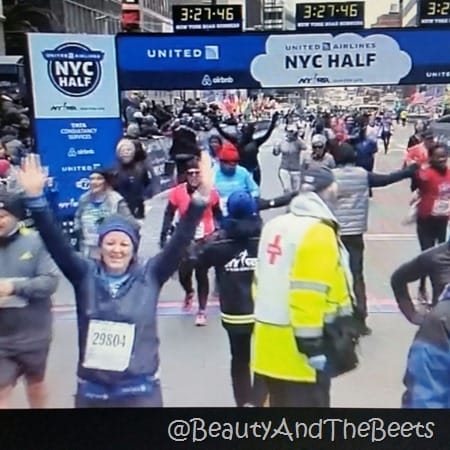 TV finish United Airlines NYC Half Marathon Beauty and the Beets