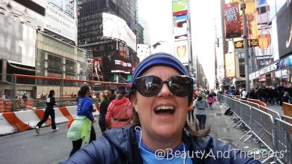 Times Square selfie United Airlines Half Marathon Beauty and the Beets