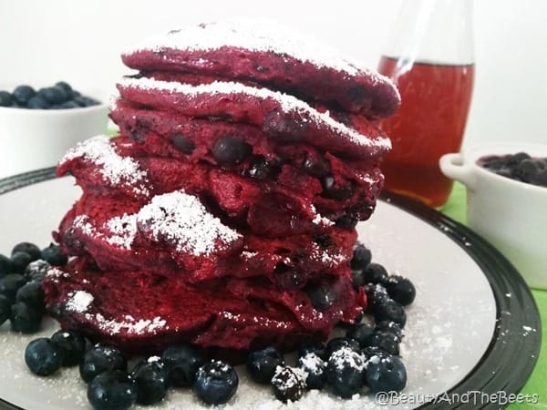Blueberry Beet pancakes stack Beauty and the Beets