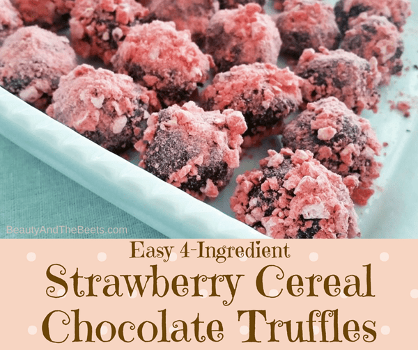 Easy 4-ingredient Strawberry Cereal Chocolate Truffles by Beauty and the Beets