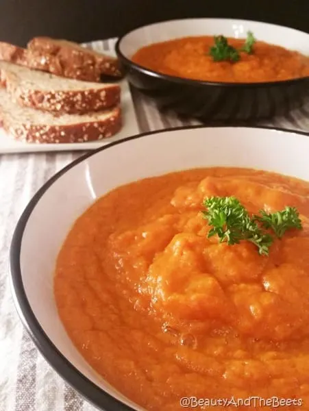 Simple Carrot Ginger Soup with bread Beauty and the Beets