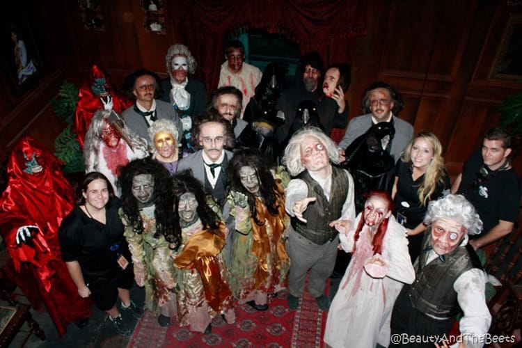 the characters in the Edgar Allan Poe house including zombies and devils