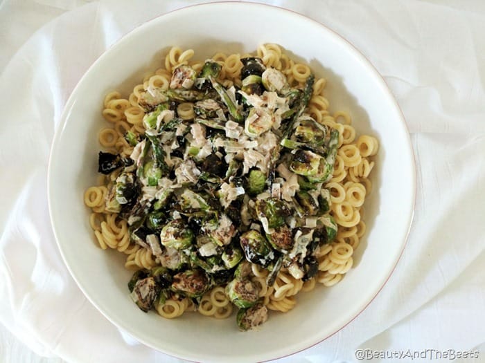 Creamy Brussels Sprouts and Asparagus Pasta Beauty and the Beet 1