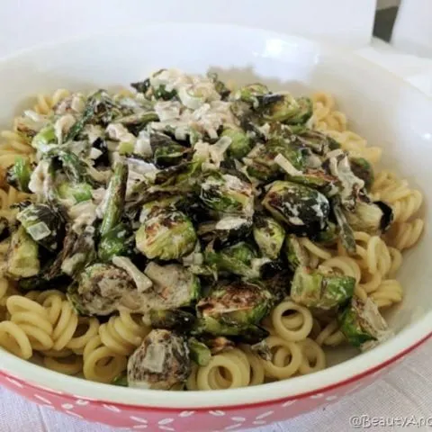 Creamy Brussels Sprouts and Asparagus Pasta