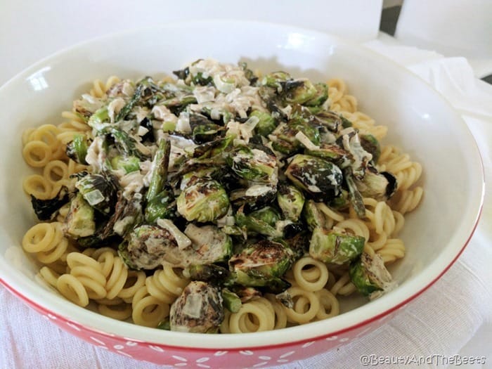 Creamy Brussels Sprouts and Asparagus Pasta Beauty and the Beet 1s