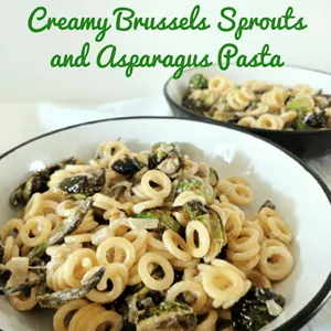 Creamy Brussels and Aspargus Pasta