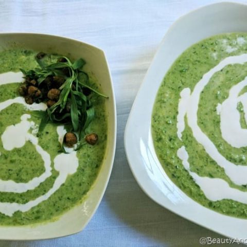 Chilled Pea Soup with Mint and Smoked Chickpeas