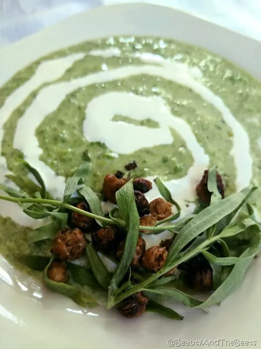 Breakfast at Tiffanys Chilled Pea Soup Beauty and the Beets smoked chickpeas