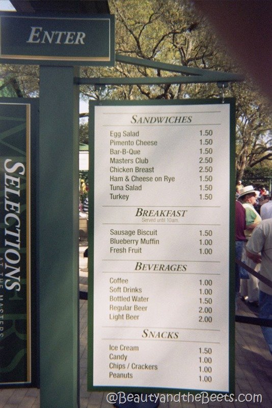The famous sign around Augusta National includes the world famous Masters Pimento Cheese Sandwich