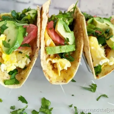 Breakfast Tacos with Warm Maple Syrup