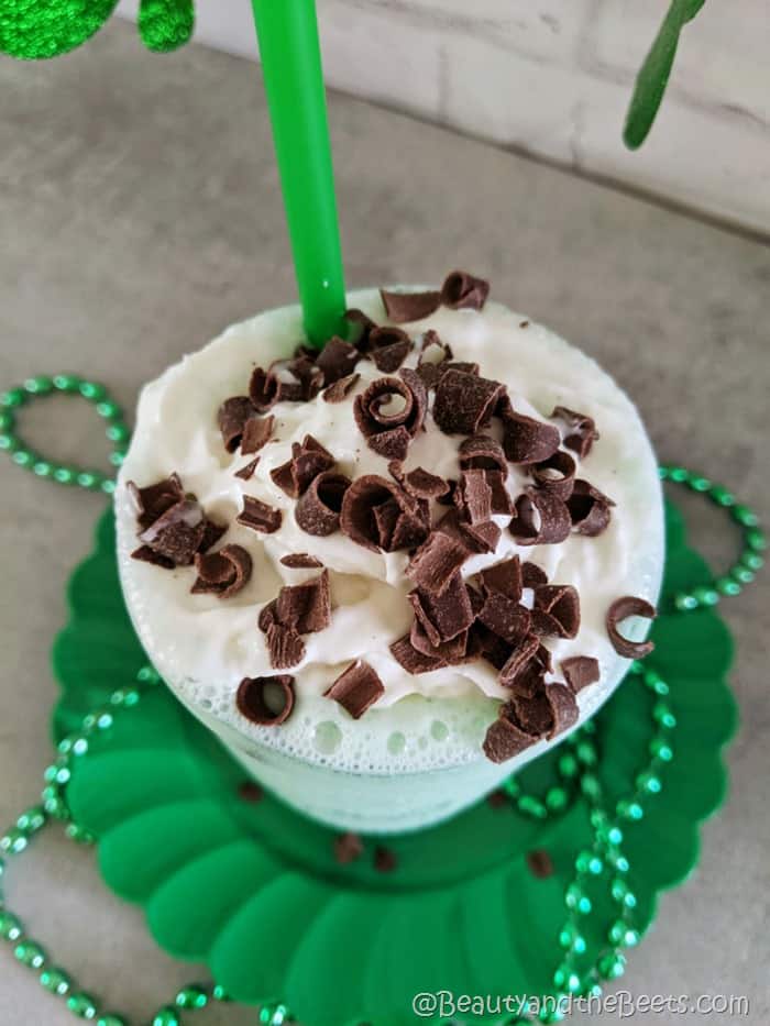 Shamrock Shake Copycat with chocolate shavings Beauty and the Beets