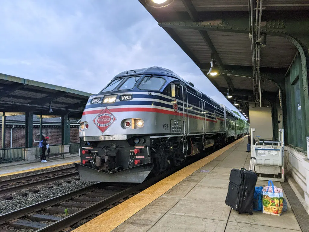 A train arriving into the station in Fredericksburg, Virginia