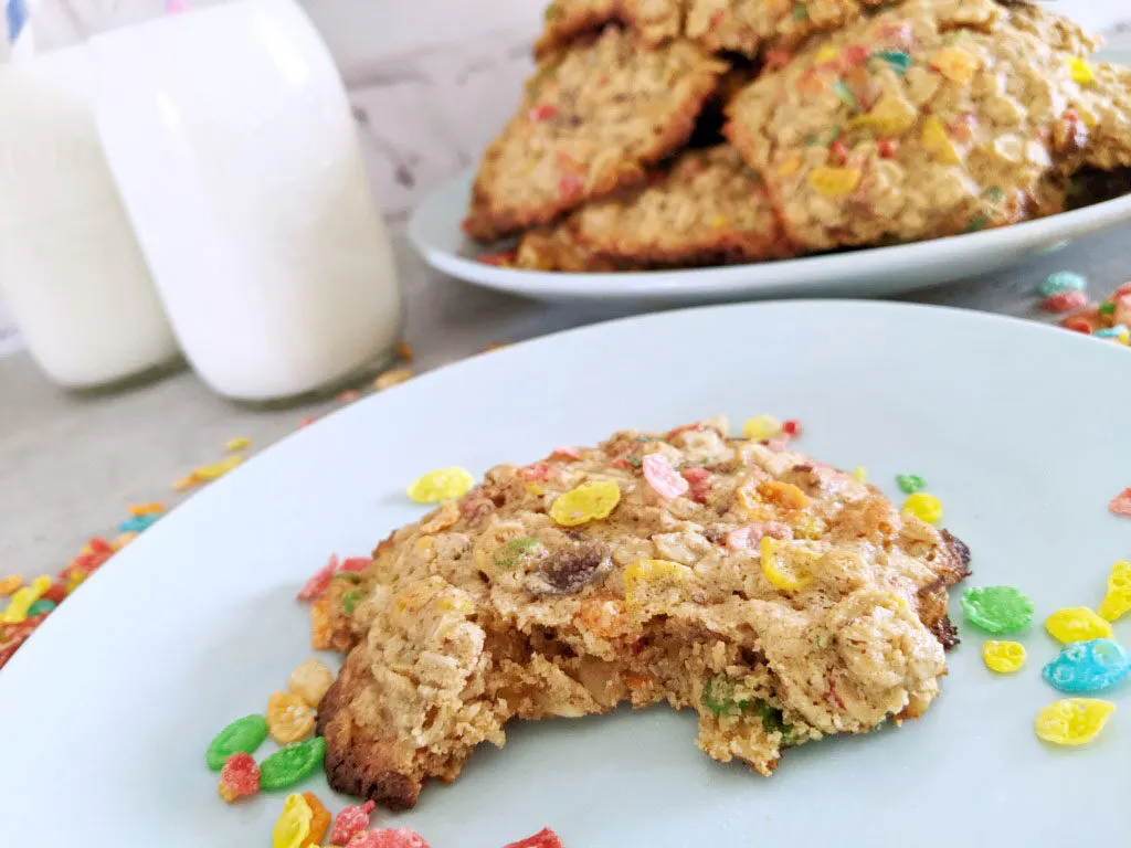 These Fruity Pebbles cereal breakfast cookies take 20 minutes from start to finish. 