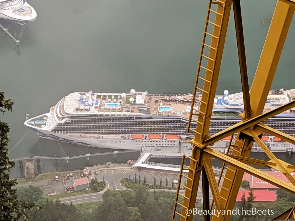 The Royal Princess cruise ships sits in the port of Juneau in Alaska